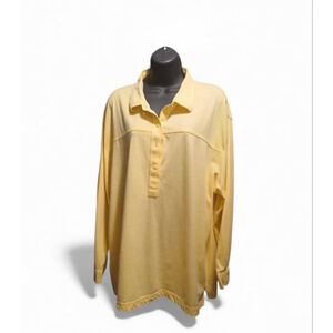 Leon Levin Women's 3X Long Sleeve Polo Tunic Pastel Yellow Cotton Blend (JC232)